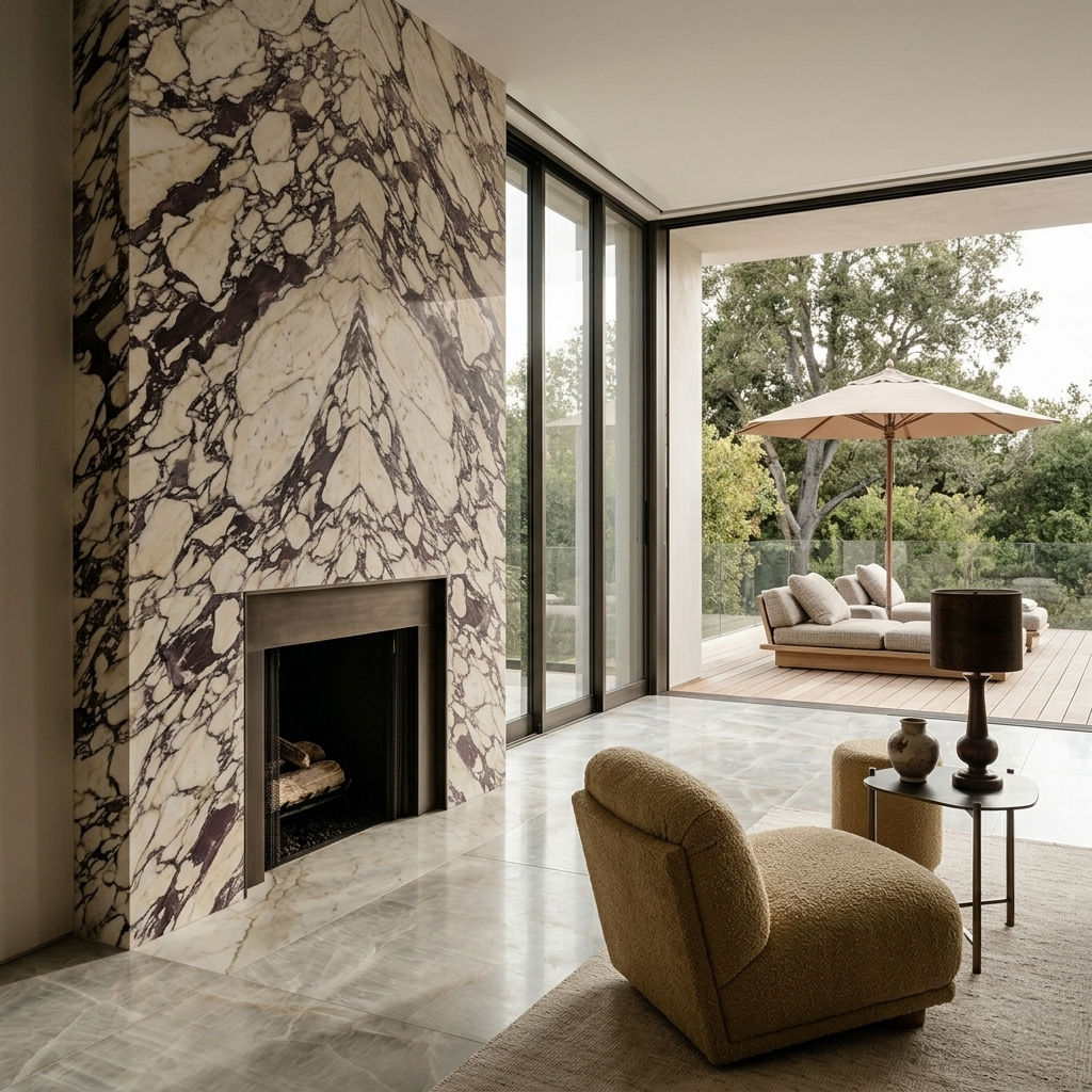 Luxury residential interior featuring natural stone in an architectural setting